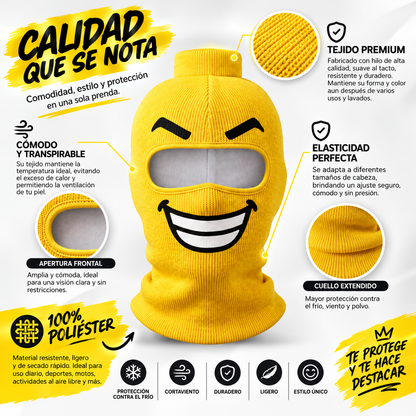 Pasamontañas divertido con cara sonriente